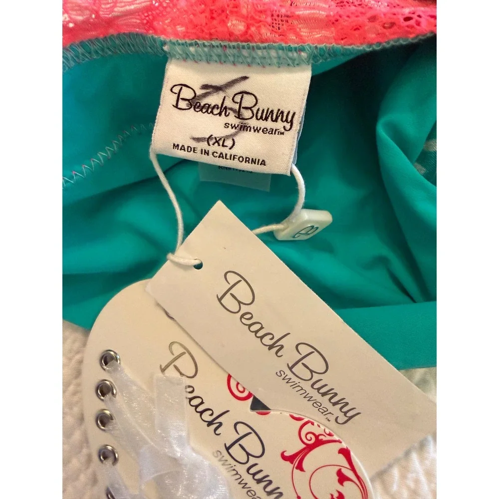 Beach Bunny Swimwear Teal Leopard Pink Lace Bikini‎ Bottom XL R1504B3 NEW
